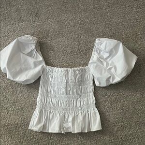 Astr White Smocked Puff Sleeve Blouse